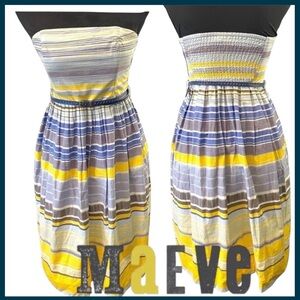 Anthropologie Maeve Cotton Yellow/Blue Stripe Strapless Sun Dress (2/4)